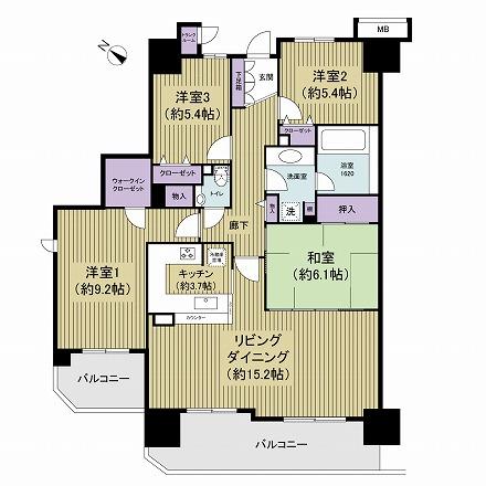 Floor plan. 4LDK, Price 31.5 million yen, Footprint 100.34 sq m , 4LDK of balcony area 18.24 sq m southwest-facing angle room