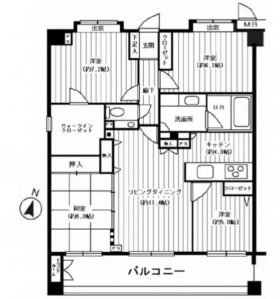 Floor plan. 4LDK, Price 25.6 million yen, Occupied area 91.48 sq m , Balcony area 14.38 sq m spacious easy-to-use floor plan!