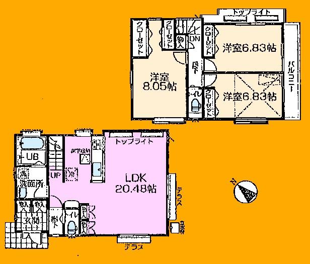 Floor plan. (1 Building), Price 36,800,000 yen, 3LDK, Land area 120.02 sq m , Building area 94.9 sq m