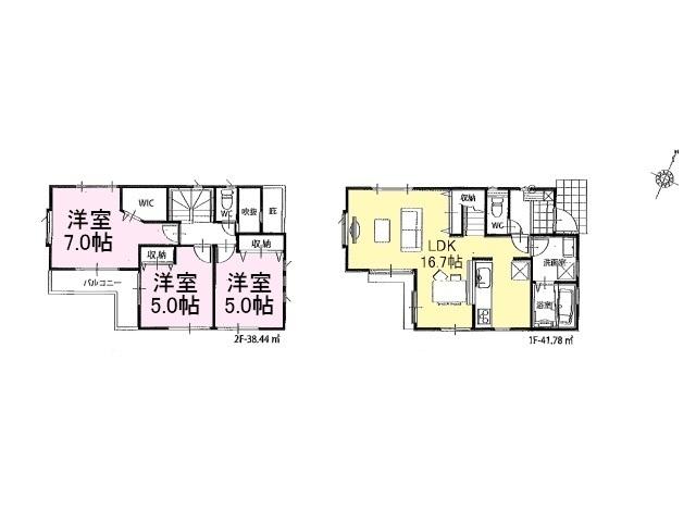 Floor plan. 34,800,000 yen, 3LDK, Land area 100.52 sq m , Building area 80.22 sq m Hino moxa Floor