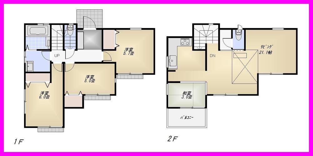 Floor plan. (Building 2), Price 42,800,000 yen, 4LDK, Land area 120.31 sq m , Building area 88.19 sq m