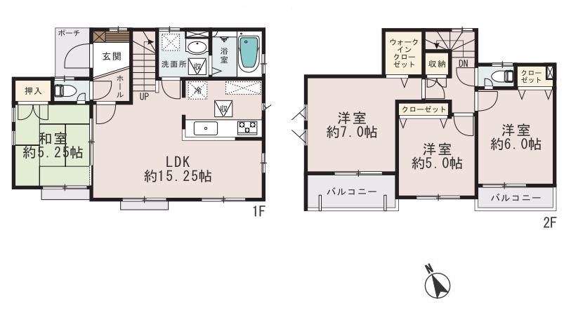 Floor plan. (1 Building), Price 37,700,000 yen, 4LDK, Land area 99.19 sq m , Building area 91.08 sq m