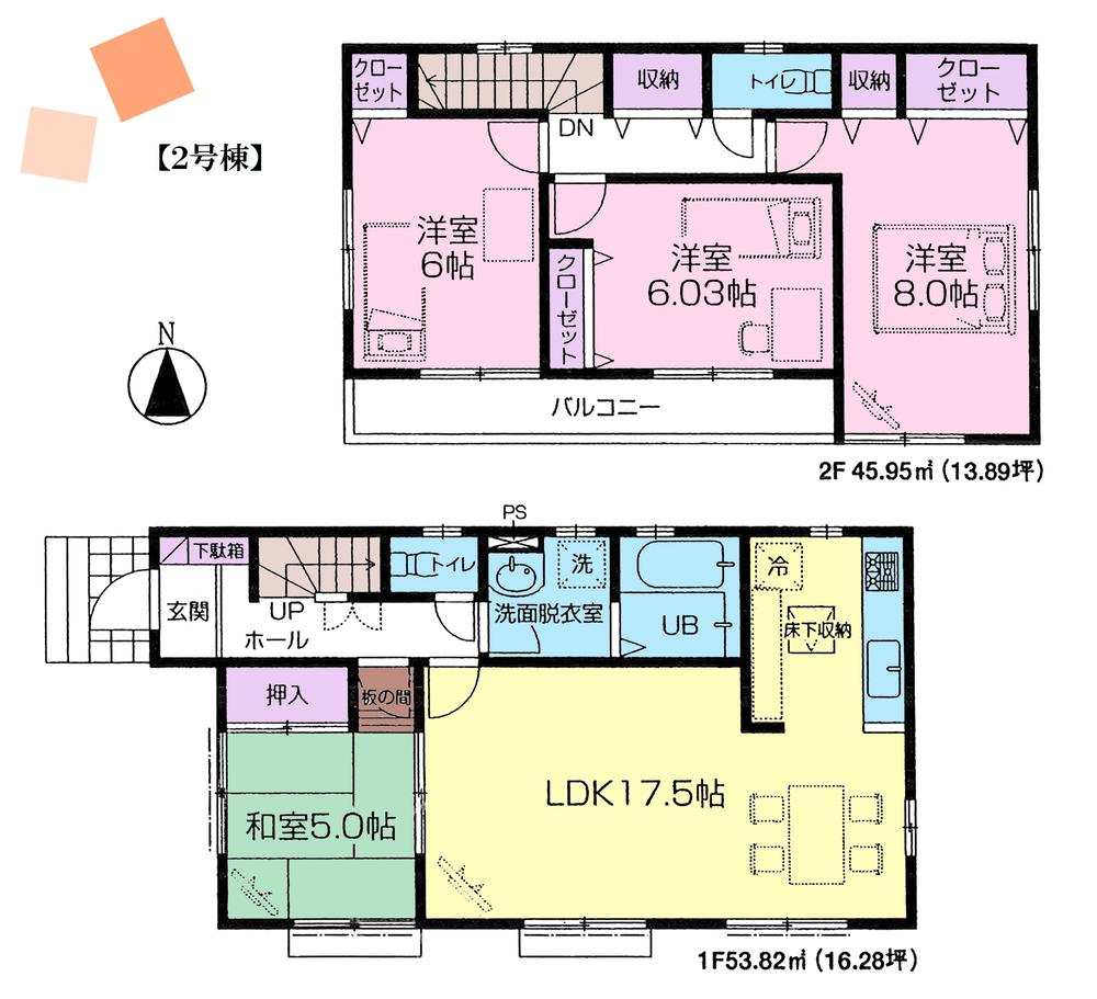 Floor plan. (Building 2), Price 45,800,000 yen, 4LDK, Land area 134.66 sq m , Building area 99.77 sq m