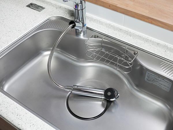 Kitchen.  [Water purifier integrated shower faucet] Adopt a convenient hand shower faucet to your cleaning and dishwashing sink. Because the water purifier of an integrated, Sink you can use widely. Lever to move in three stages is a measure of the water flow, It is a simple adjustment of the amount of water.