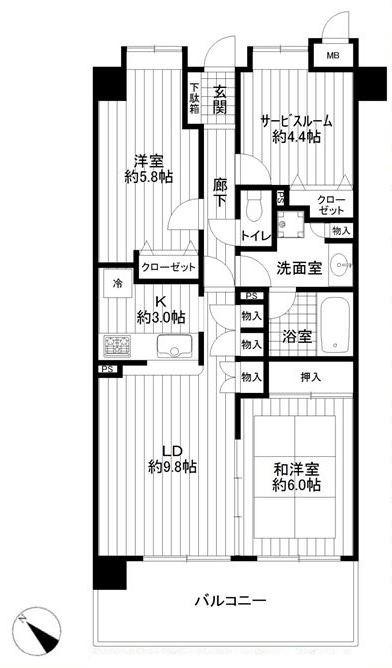 Floor plan. 3LDK, Price 26,800,000 yen, Footprint 66 sq m , Balcony area 12 sq m
