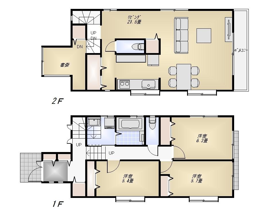 Floor plan. (Building 2), Price 41,800,000 yen, 3LDK, Land area 112.11 sq m , Building area 104.48 sq m