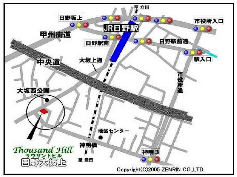 Local guide map. About 450m straight on Osakaue street from Hino Station. It is a good residential area of the inlet of the environment. There is also a sidewalk, It is the root of the peace of mind even in women and children.