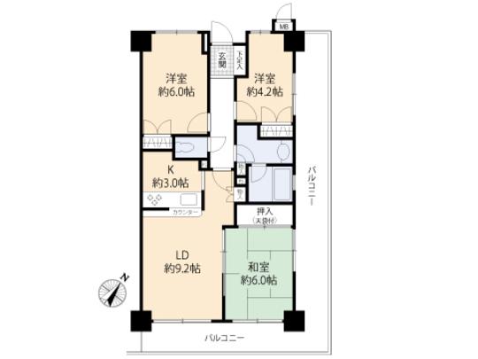 Floor plan. 3LDK, Price 24,800,000 yen, Occupied area 63.14 sq m , Balcony area 23.4 sq m floor plan