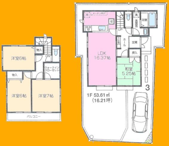 Floor plan. (3 Building), Price 40,800,000 yen, 4LDK, Land area 130 sq m , Building area 99.55 sq m