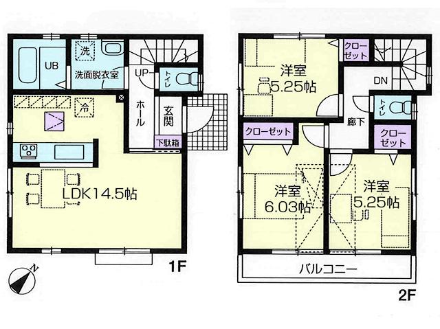 Floor plan. (1 Building), Price 30,600,000 yen, 3LDK, Land area 96.01 sq m , Building area 76.18 sq m