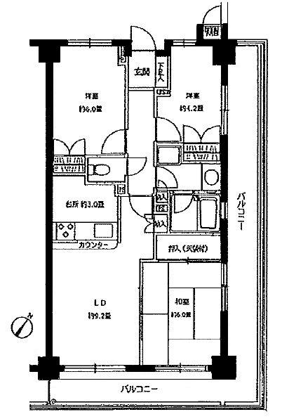 Floor plan. 3LDK, Price 24,800,000 yen, Occupied area 63.14 sq m , Balcony area 23.4 sq m