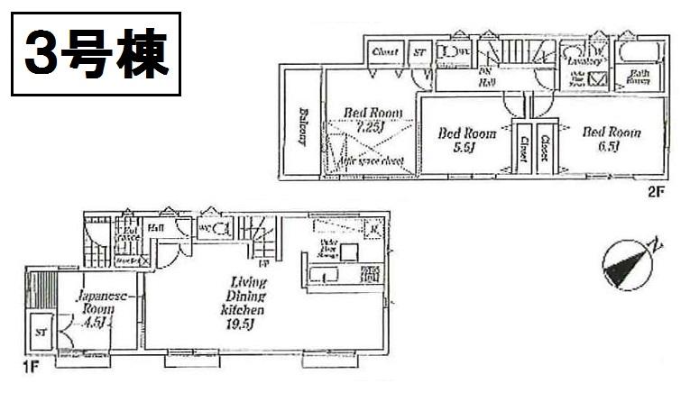 Floor plan. (3 Building), Price 41,800,000 yen, 4LDK, Land area 120 sq m , Building area 97.2 sq m