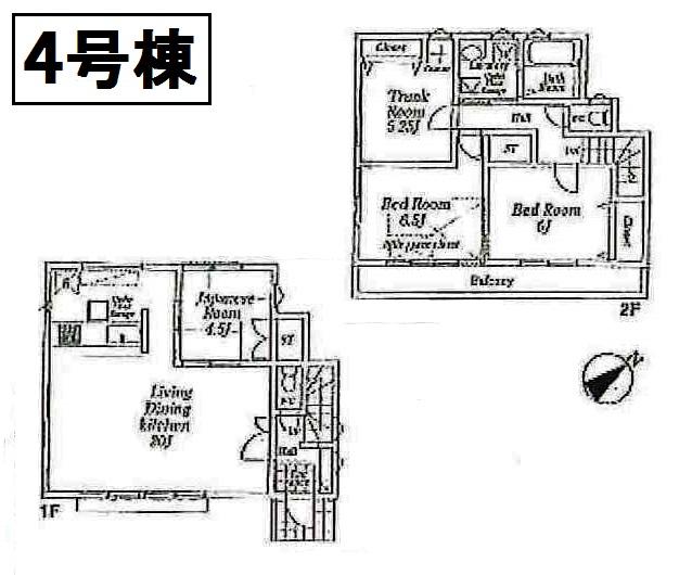 Floor plan. (4 Building), Price 38,800,000 yen, 4LDK, Land area 127.89 sq m , Building area 94.36 sq m