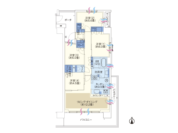 J type 4LDK footprint / 81.36 square meters balcony area / 20.25 square meters Service space area / 1.88 square meters porch area / 8.81 square meters Price / 43,841,525 yen