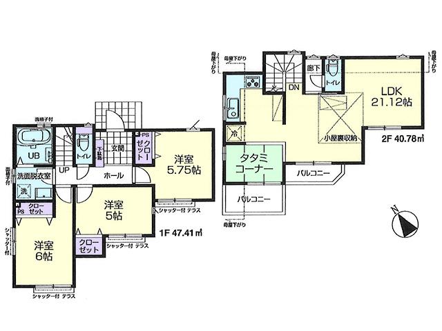 Floor plan. (Building 2), Price 42,800,000 yen, 3LDK, Land area 120.31 sq m , Building area 88.19 sq m