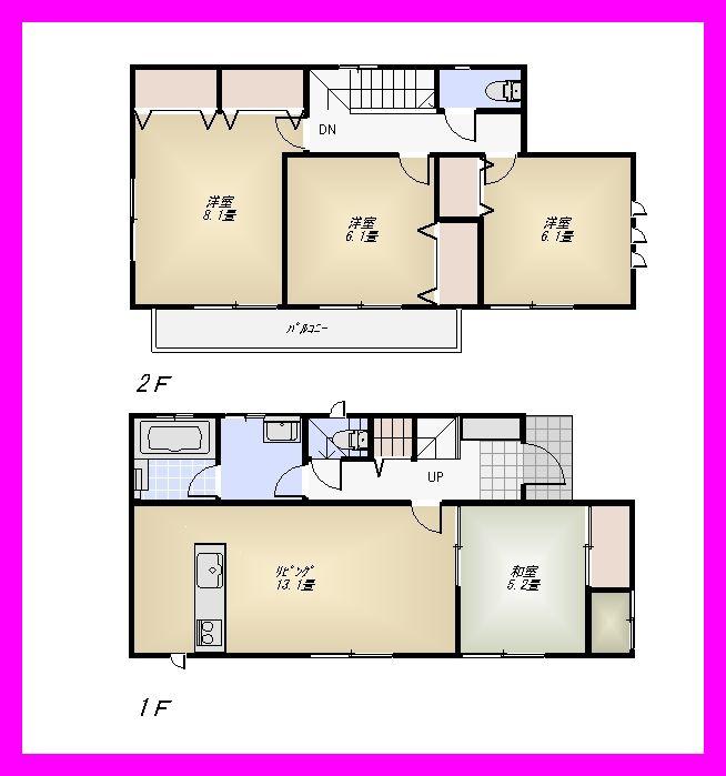 Floor plan. (3 Building), Price 35,800,000 yen, 4LDK, Land area 154.81 sq m , Building area 93.95 sq m