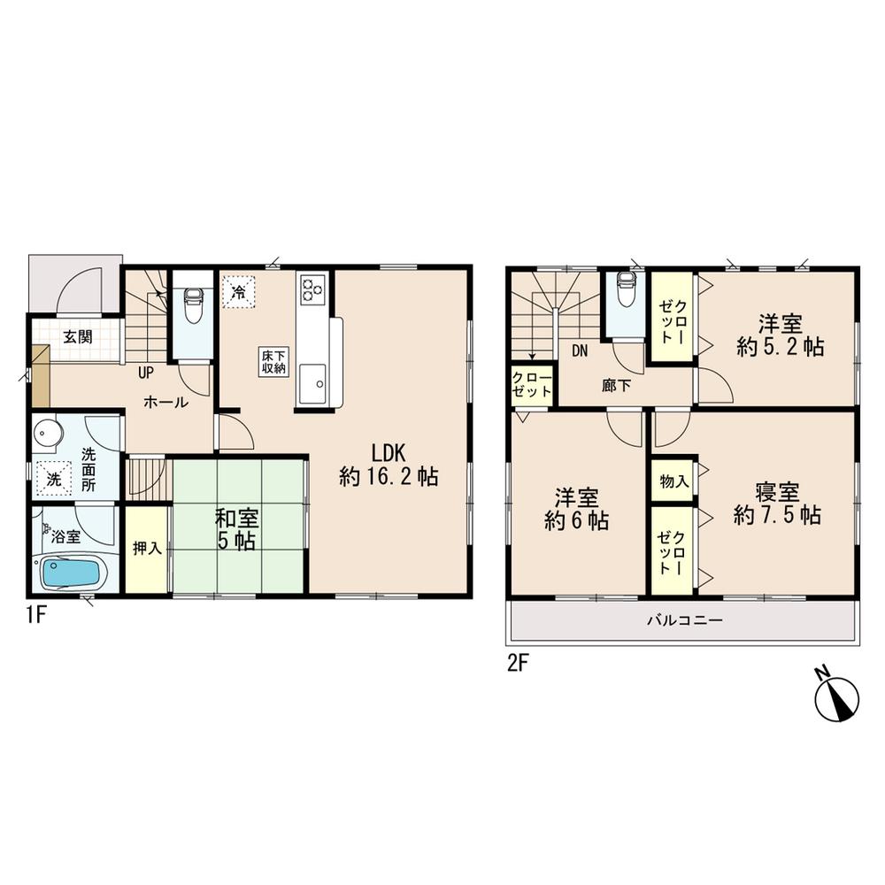 Floor plan. 37,600,000 yen, 4LDK, Land area 180.93 sq m , It is a building area of ​​94.76 sq m 4LDK face-to-face kitchen. 