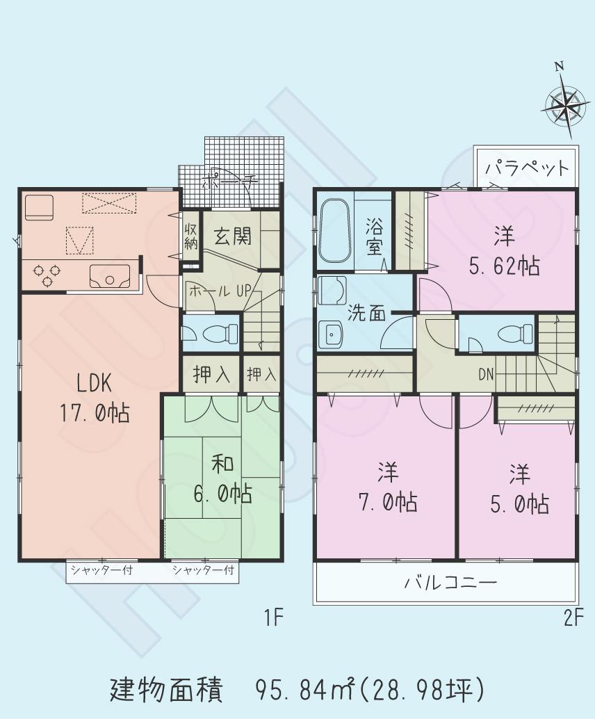 Floor plan. (1 Building), Price 39,900,000 yen, 4LDK, Land area 122.9 sq m , Building area 95.84 sq m
