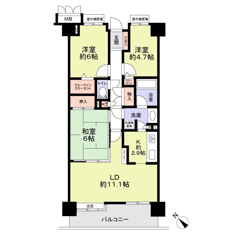 Floor plan. 3LDK, Price 19,800,000 yen, Footprint 70.8 sq m , Balcony area 10.26 sq m