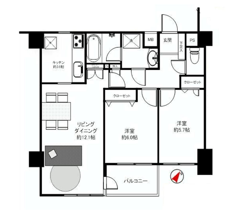 Floor plan. 2LDK, Price 22,800,000 yen, Footprint 61.3 sq m , Balcony area 4.05 sq m ◎ LDK15 quires more ◎ each room housed Yes ◎ good per yang