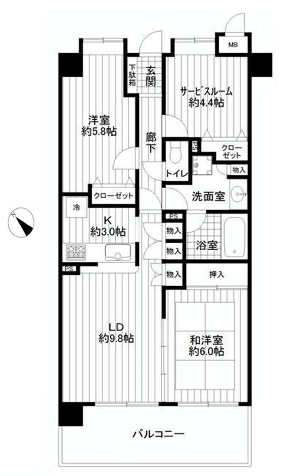 Floor plan. 2LDK + S (storeroom), Price 26,800,000 yen, Footprint 66 sq m , Balcony area 12 sq m ◎ Furnished ◎ renovated