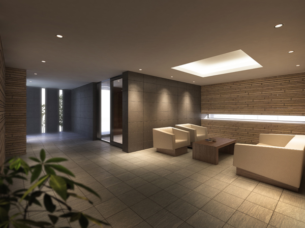 Shared facilities.  [Entrance lounge Rendering] Entrance Lounge, Some of the exterior design and the sense of unity, Calm Yingbin space. Toned earth colors, Accent wall of Ya dark color, Modern furniture brings a chic impression.