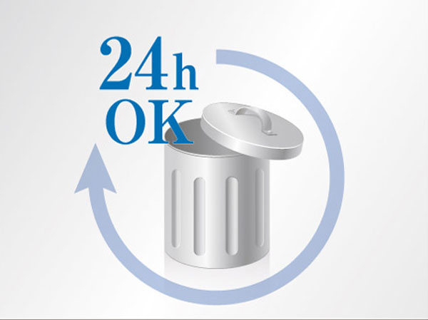 24 hours at any time garbage can out