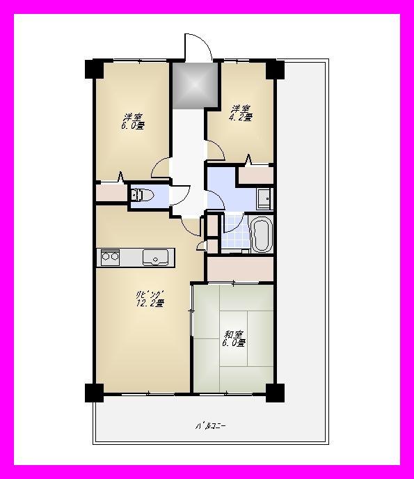 Floor plan. 3LDK, Price 24,800,000 yen, Occupied area 63.14 sq m , Balcony area 23.4 sq m floor plan