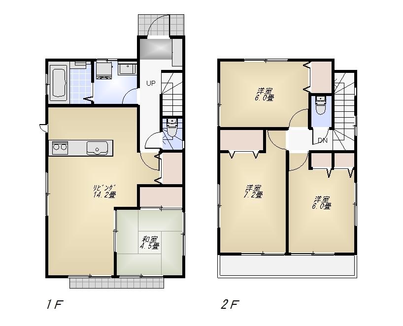 Floor plan. (Building 2), Price 36,800,000 yen, 4LDK, Land area 103.91 sq m , Building area 90.66 sq m