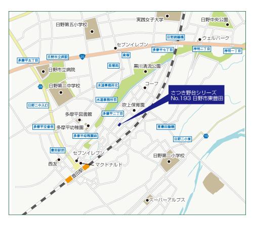 Local guide map. Satsukino stand series all 7 compartment in Hino City Higashitoyoda is born. 