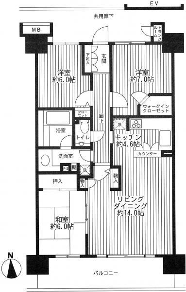 Floor plan. 3LDK, Price 31,900,000 yen, Footprint 85.6 sq m , Balcony area 14.8 sq m
