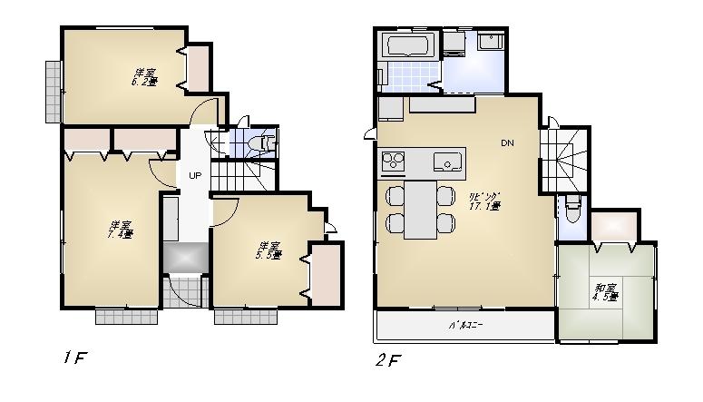 Floor plan. (Building 2), Price 38,800,000 yen, 4LDK, Land area 124.01 sq m , Building area 90.11 sq m