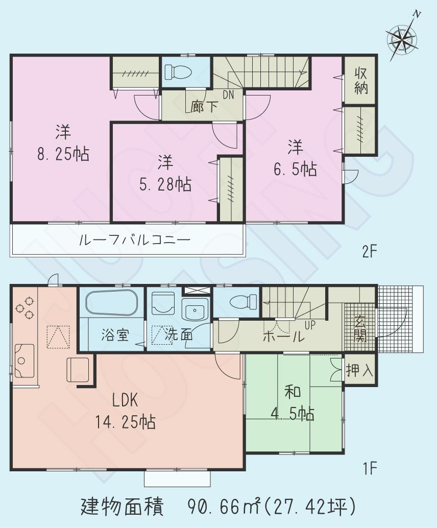 Floor plan. (6 Building), Price 40,800,000 yen, 4LDK, Land area 100.08 sq m , Building area 90.66 sq m