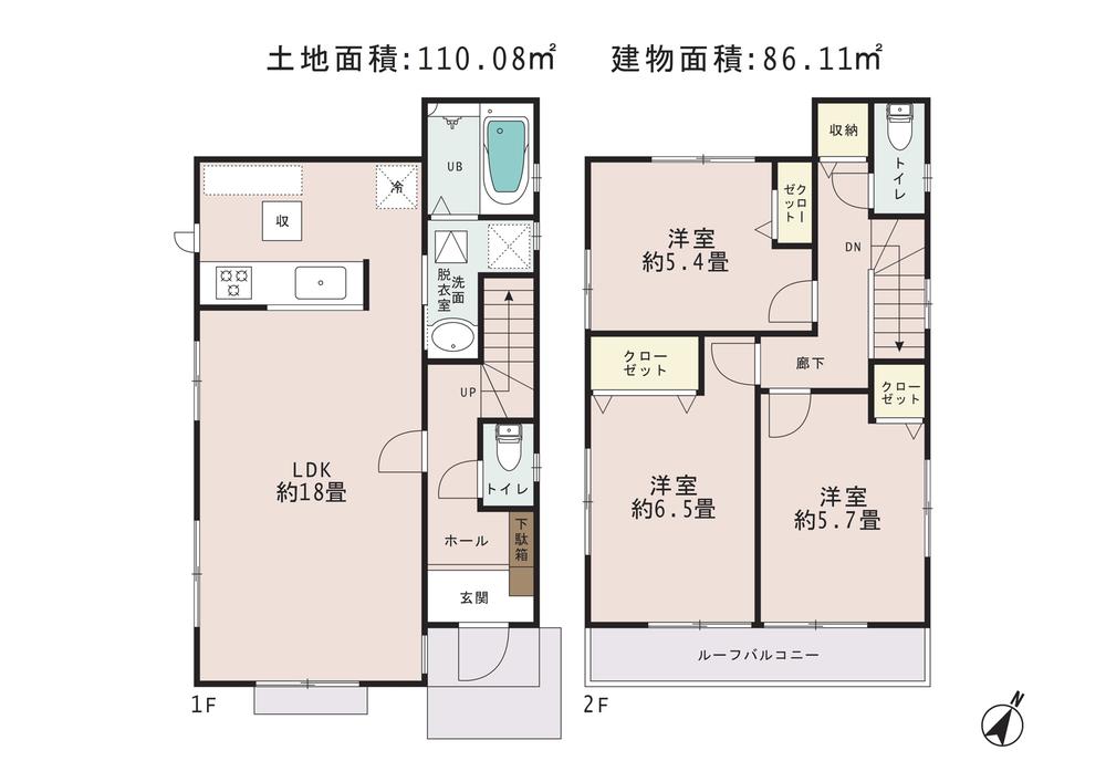 Floor plan. (3 Building), Price 35,800,000 yen, 3LDK, Land area 110.08 sq m , Building area 86.11 sq m
