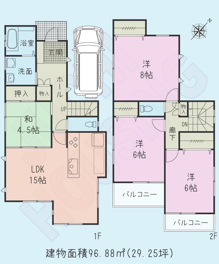 Floor plan. (A Building), Price 45,900,000 yen, 4LDK, Land area 105.54 sq m , Building area 96.88 sq m