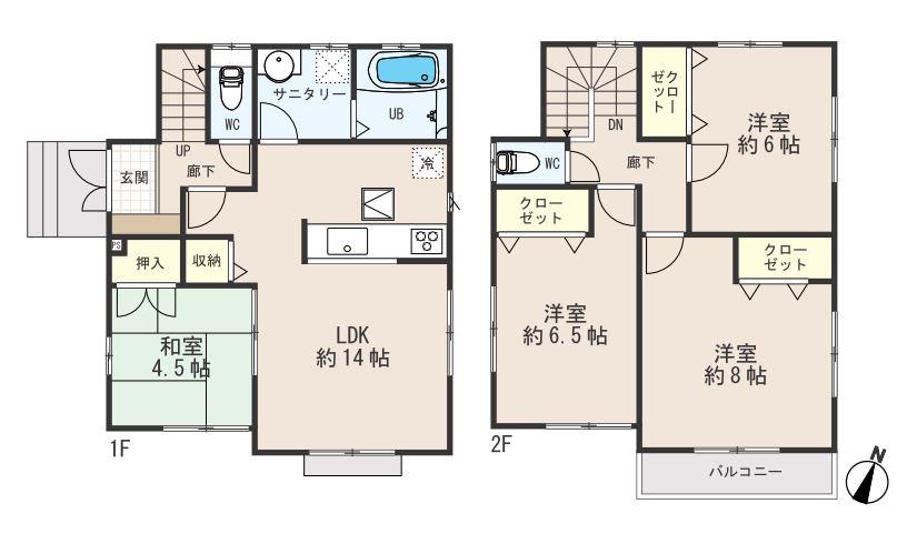 Floor plan. (1 Building), Price 31,800,000 yen, 4LDK, Land area 116.98 sq m , Building area 92.74 sq m