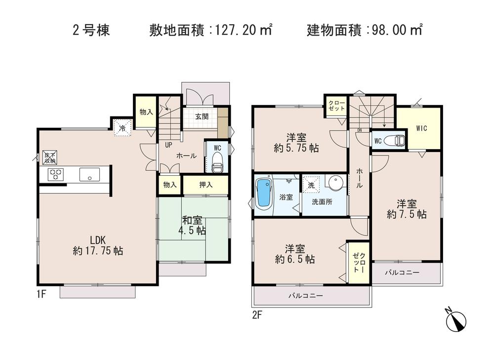 Floor plan. 30,800,000 yen, 4LDK, Land area 127.2 sq m , Building area 98 sq m