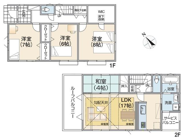 Floor plan. 44,800,000 yen, 4LDK, Land area 125.57 sq m , Building area 102.06 sq m Hino Manganji 2-chome Floor