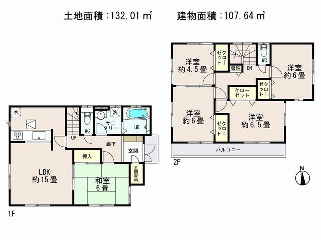 Floor plan. (6 Building), Price 35,800,000 yen, 5LDK, Land area 132.01 sq m , Building area 107.64 sq m