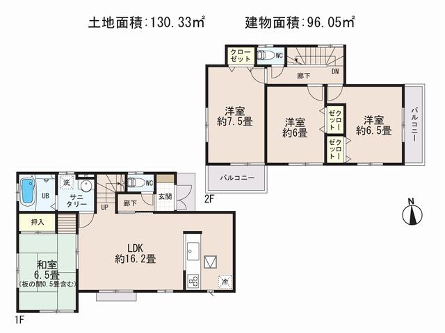 Floor plan. (7 Building), Price 37,800,000 yen, 4LDK, Land area 130.33 sq m , Building area 96.05 sq m