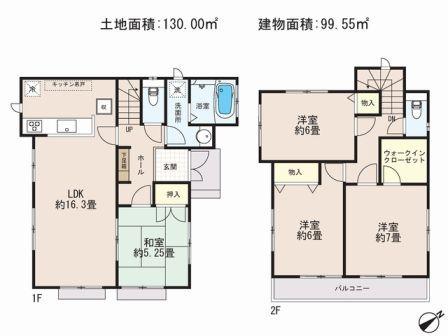 Floor plan. (3 Building), Price 37,800,000 yen, 4LDK, Land area 130 sq m , Building area 99.56 sq m