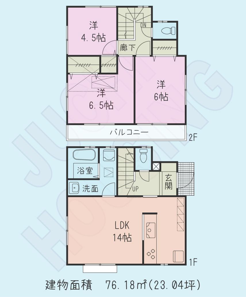 Floor plan. (Building 2), Price 29,800,000 yen, 3LDK, Land area 96 sq m , Building area 76.18 sq m