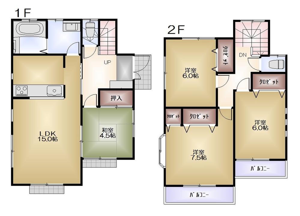 Floor plan. (Building 2), Price 40,300,000 yen, 4LDK, Land area 126.36 sq m , Building area 96.05 sq m