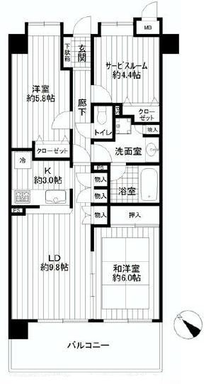 Floor plan. 2LDK + S (storeroom), Price 26,800,000 yen, Footprint 66 sq m , Balcony area 12 sq m