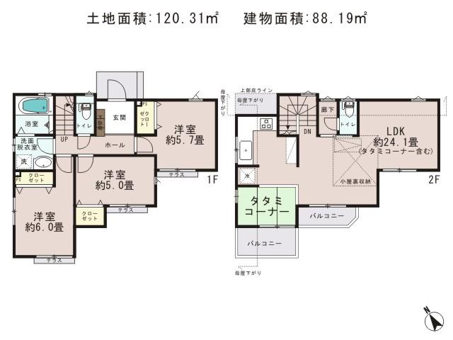 Floor plan. 42,800,000 yen, 3LDK, Land area 120.31 sq m , Building area 88.19 sq m