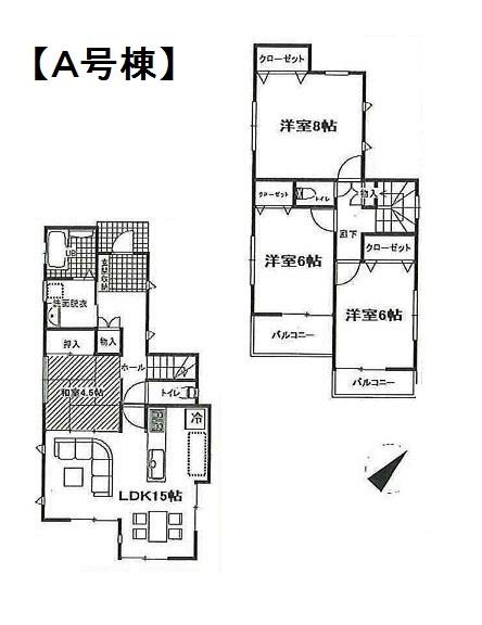 Floor plan. (A Building), Price 45,900,000 yen, 4LDK, Land area 105.54 sq m , Building area 96.88 sq m