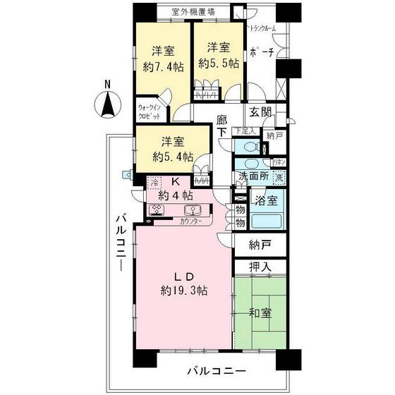 Floor plan. 4LDK, Price 52,800,000 yen, Footprint 109.58 sq m , Balcony area 29.76 sq m
