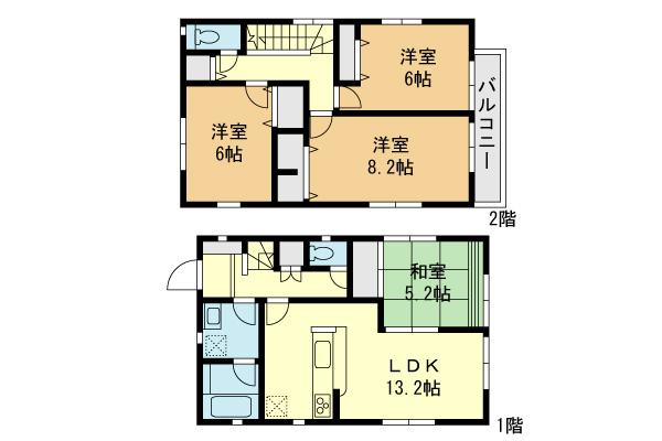 Floor plan. (Building 2), Price 31,800,000 yen, 4LDK, Land area 126.89 sq m , Building area 92.34 sq m