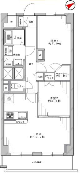 Floor plan. 2LDK, Price 16.8 million yen, Footprint 59.4 sq m , Balcony area 6.79 sq m