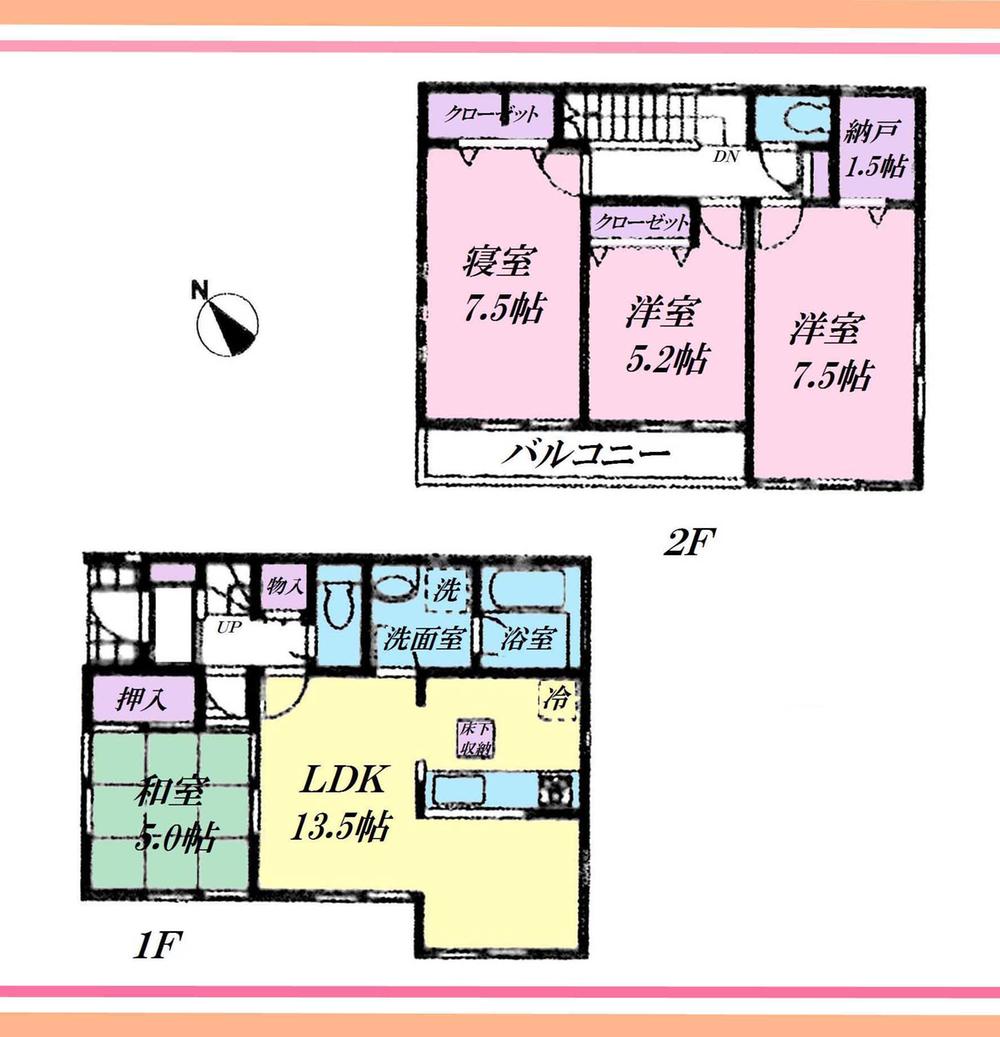 Floor plan. (1 Building), Price 34,800,000 yen, 4LDK+S, Land area 100.8 sq m , Building area 90.72 sq m